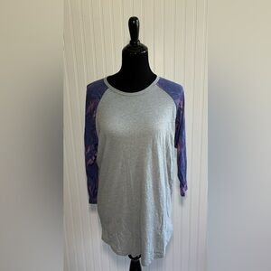 LuLaRoe Randy T Shirt Gray Purple Baseball Raglan Sleeve Womens Size Large New